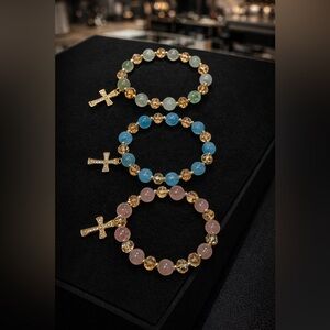 Pick 1: Gold Christian Cross Charm Beaded Bracelet